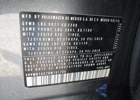 2024 Volkswagen Tiguan 2.0T Se/2.0T Wolfsburg Edition z USA, uszkodzony, nr VIN 3VVMB7AX7RM181786